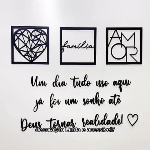 Kit 3 Quadros Cabeceira Familia Coração Geométrico Amor + Frase de Parede Variados Sala Mini coração