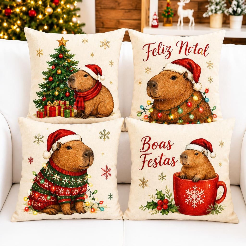 kit Feliz Natal 4 peças capa de almofadas para decoração Natalina
